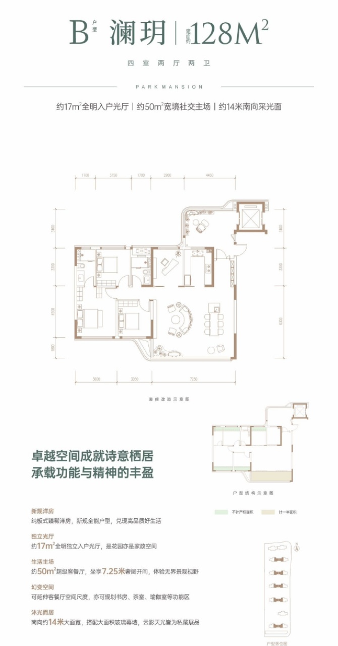 公开 B 澜玥128平方米宣传户型图,含改造和结构示意